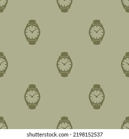 Seamless vector pattern with clock symbol. Wrist watch background.