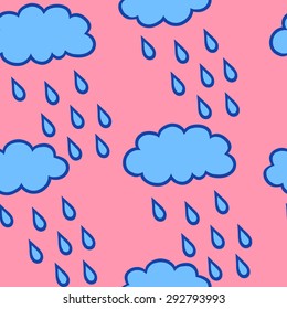 Seamless vector pattern with clouds and drops