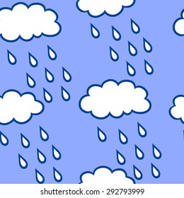 Seamless vector pattern with clouds and drops