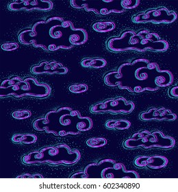 Seamless vector pattern. Cloudy background. Design for fabric for children's clothing and bed linen. Vintage. Chromatic aberration. Glitch