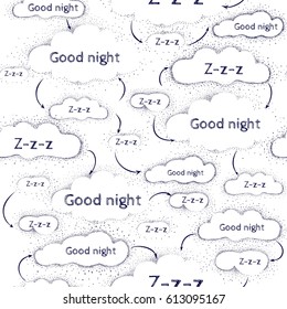 Seamless vector pattern of cloudy. Black and white illustration.