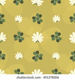 Seamless vector pattern with clover leaf and flowers