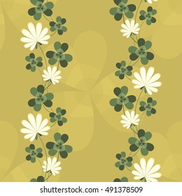 Seamless vector pattern with clover leaf and flowers