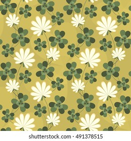 Seamless vector pattern with clover leaf and flowers