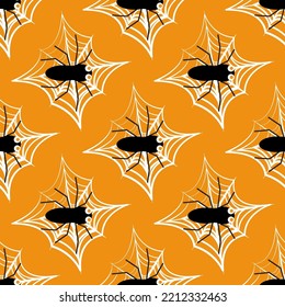 Seamless vector pattern with cobwebs and spiders. Illustration on the theme of Halloween, children's print.