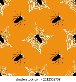 Seamless vector pattern with cobwebs and spiders. Illustration on the theme of Halloween, children's print.