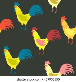 Seamless vector pattern - cock multicolored birds