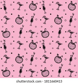 Seamless vector pattern with 
cocktail. design of wrapping paper, textile, print. Doodle style. 