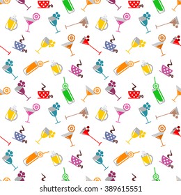 Seamless vector pattern with cocktail, glass, wine glass, beer glass, fruits on the white background. Series of Food and Drink Seamless Patterns.