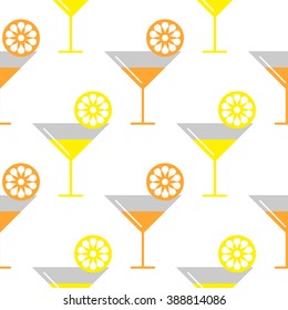Seamless vector pattern with cocktails and orange, lemons slices on the white background. Series of Food and Drink Seamless Patterns.