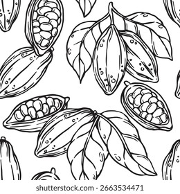 Padrão de vetor sem emenda com cacau. ilustração doodle
