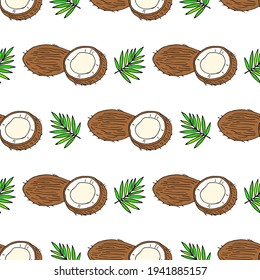 Seamless vector pattern with coconuts on a white background.