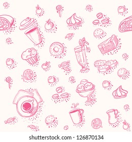 Seamless vector pattern with a lot of coffee and bakery element