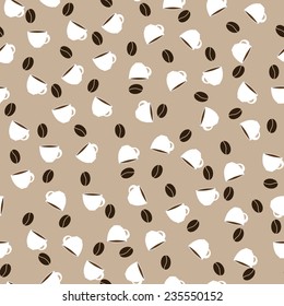 Seamless vector pattern with coffee beans and cups