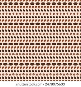 Seamless vector pattern with coffee beans and anise stars. Simple symmetrical striped background for print, design, surfaces.