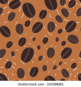 Seamless vector pattern with coffee beans on coloured background. Doodle coffee beans. Coffee pattern.