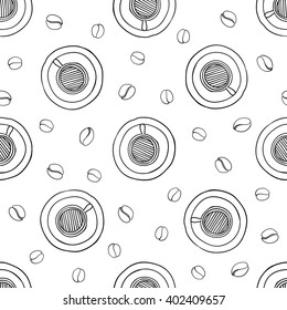 seamless vector pattern with coffee beans and cups