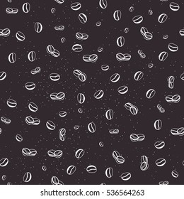 Seamless Vector pattern of coffee beans, hand drawn sketched design in black and white colors.