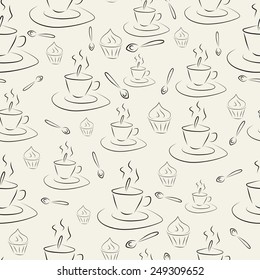 Seamless vector pattern with coffee and cakes