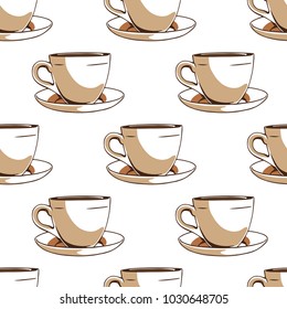 Seamless vector pattern with coffee cups.