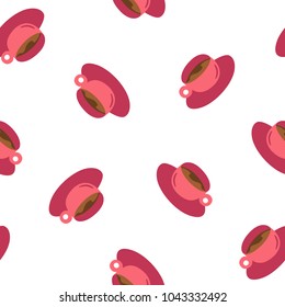 Seamless vector pattern with coffee or tea pink cups on a white background