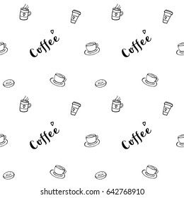 Seamless vector pattern with coffee and tea cups.