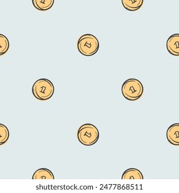 Seamless vector pattern with coins. Background with repeating elements related to commerce, money and business