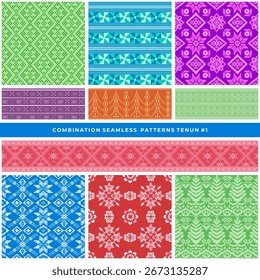 Seamless vector pattern collection inspired by traditional woven textile motifs. Perfect for fabric design, fashion prints, wallpaper, packaging, and ethnic decorative projects.