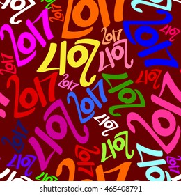 Seamless vector pattern of color 2017 on deep red background.