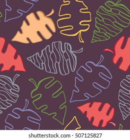 Seamless vector pattern with color abstract leaves
