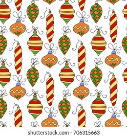 Seamless vector pattern with color Christmas balls.  Winter llustration for modern designs.