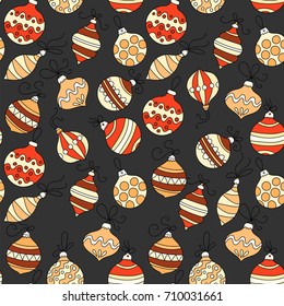 Seamless vector pattern with color Christmas balls.  Winter llustration for modern designs.