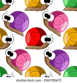 Seamless vector pattern with color cute snail