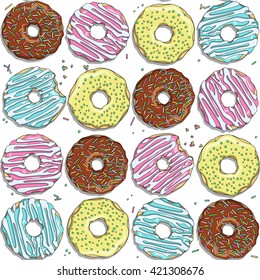 Seamless vector pattern with color donuts.