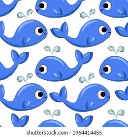 Seamless vector pattern with color little whale