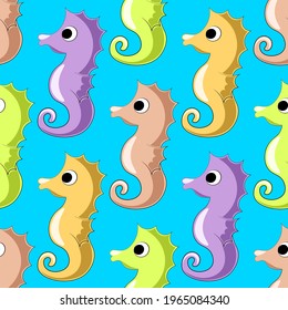 Seamless vector pattern with color little seahorse