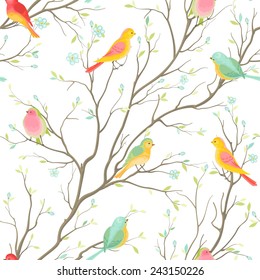 Seamless vector pattern with colored birds.