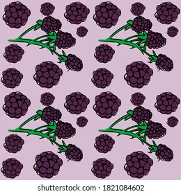 Seamless vector pattern of colored blackberries on a pink isolated background. For fabric, cover and background.