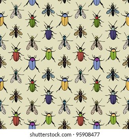 Seamless vector pattern with colored bugs