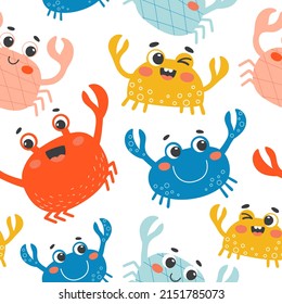 Seamless vector pattern with colored crabs. Design for children's clothing, wallpaper, wrapping paper, web page background, textile.