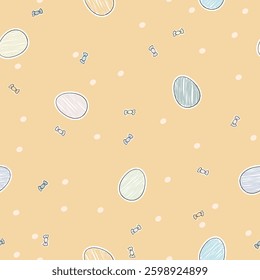 Seamless vector pattern with colored eggs. Happy Easter pastel colouring illustration. For decorate packaging, wrapping paper, fabric, textile.