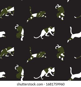 Seamless Vector Pattern Of Colored Leopart Silhouette In Luxury Fashion Print Style. Background For Print, Home Decor, Fashion Textile, Wrapping, Wallpaper