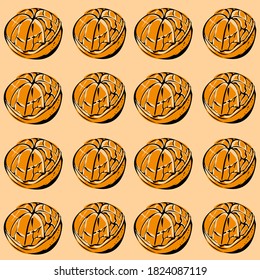 Seamless vector pattern of colored Mandarin on a orange isolated background. For fabric, cover and background.