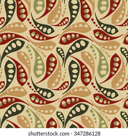 seamless vector pattern with colored pods of beans on beige background