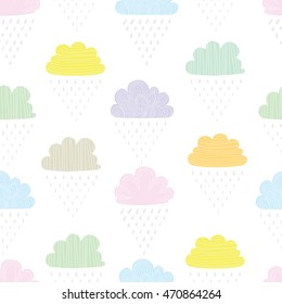 Seamless vector pattern with colored rain clouds