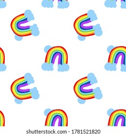 Seamless vector pattern with colored rainbow. Art continuous illustration. Hand drawn fun art modern