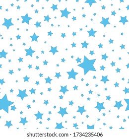 Seamless vector pattern with colored stars of various sizes on white background.