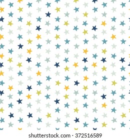 Seamless vector pattern with colored stars of equal size on white background. Childish background for postcards, wallpaper, papers, textiles, bed linen, tissue 2.1