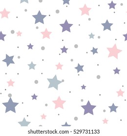 Seamless vector pattern with colored stars of various sizes on white background.