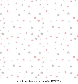 Seamless vector pattern with colored stars of various sizes on white background.
